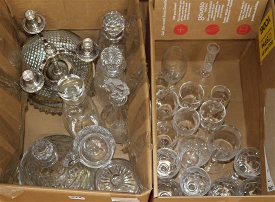 A collection of moulded glassware including four decanters, two salad bowls etc